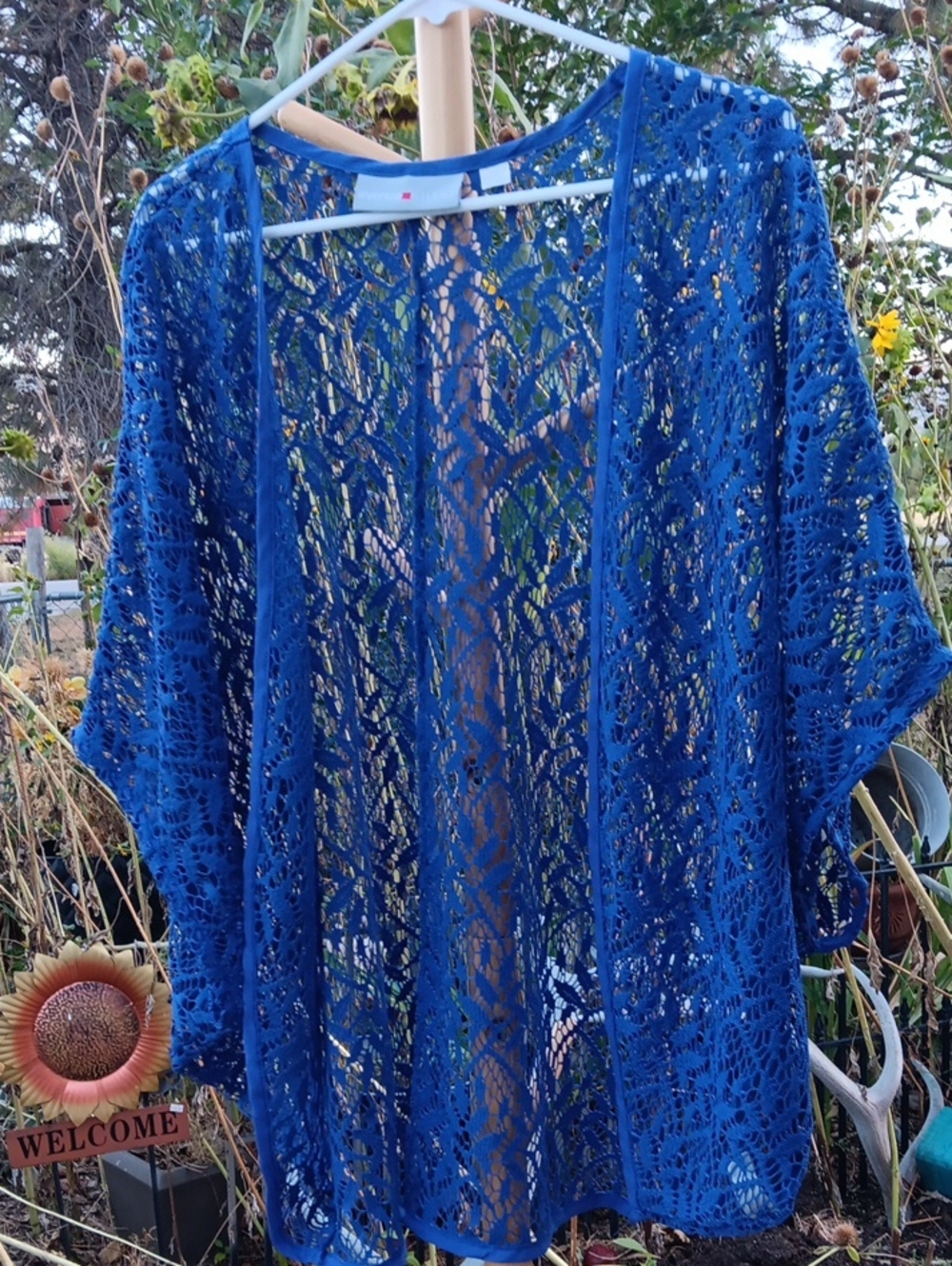 Open Crochet Kimono Cardigan in Royal Blue